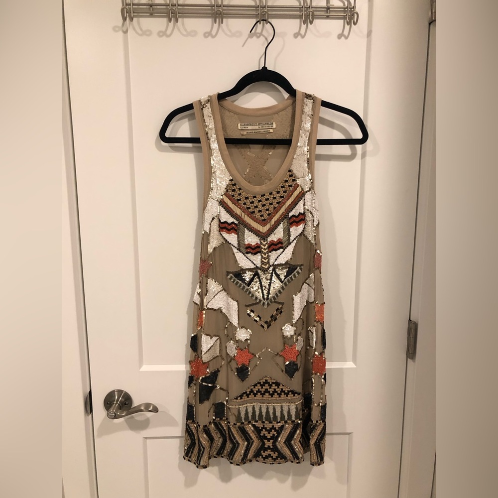RARE- All Saints Aztec Embellished Sequin Dress Size US 2, UK 6